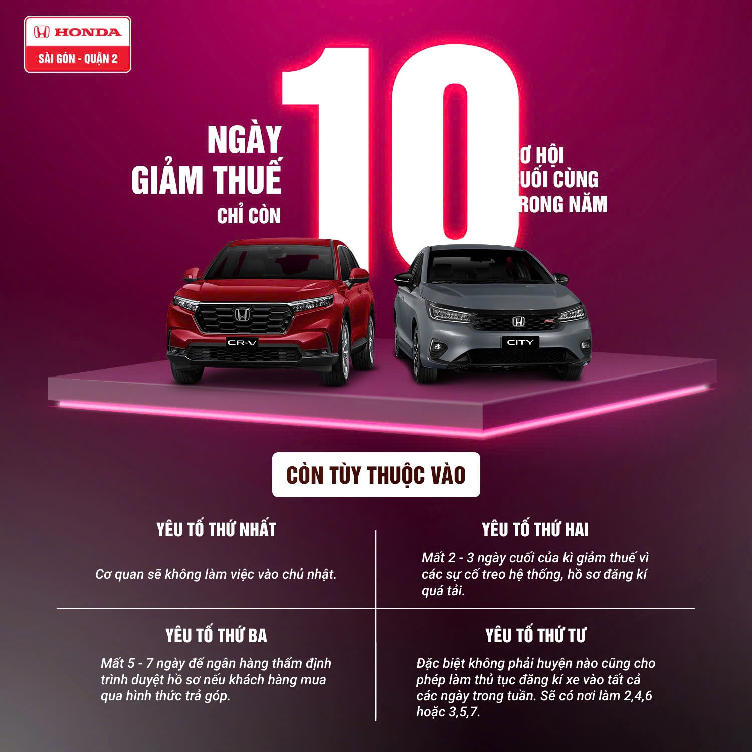 CHỈ CÒN 10 NGÀY - Ưu đãi trước bạ các dòng xe lắp ráp HONDA CRV & HONDA CITY